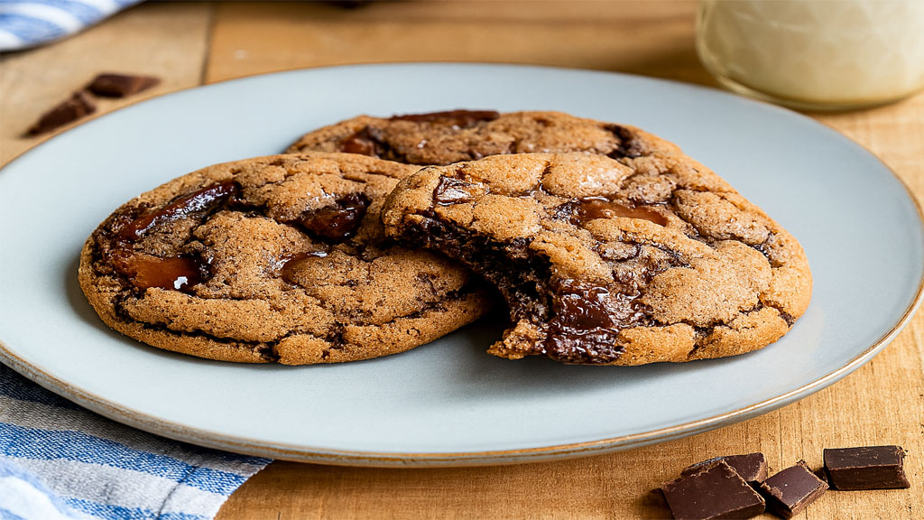 Biscoitos de chocolate crocantes e macios.